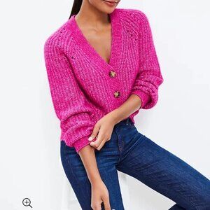 Pink Knit Cardigan Sweater Size M LOFT